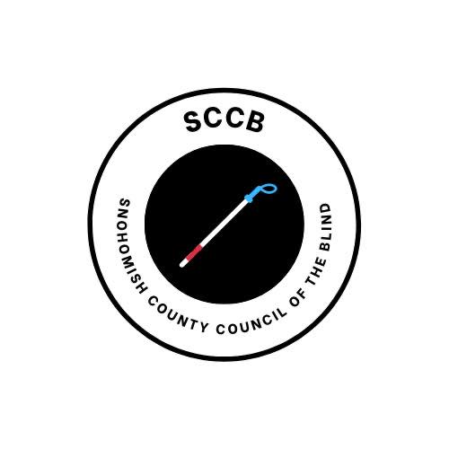 Snohomish County Council of the Blind logo with a white cane pictured in the middle
